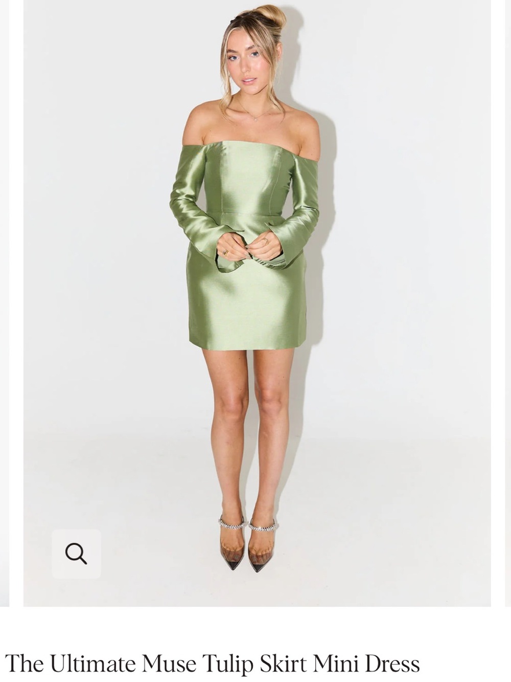 Off-Shoulder Satin Mini Dress in Sage Green